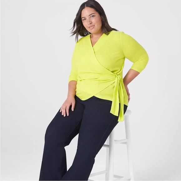 LANE BRYANT | Neon Textured Wrap Top Long Sleeve Surplice Women’s Size 18/20 - Picture 1 of 10